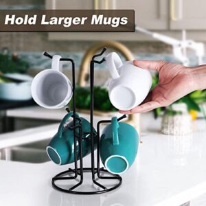 HULISEN Mug Tree for Large Mugs, Counter Coffee Mug Holder with 6 Hooks, Metal Standing Coffee Cup Tree for Easy Pick and Place, Mug Rack for Large Cups, Black