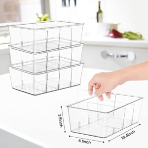 wilfox Pantry Organization, 5 Pack Clear Organizer Bins with Removable Dividers for Pantry, Kitchen, Fridge, Cabinet, Stackable Storage Bins for Snack, Pouches, Spice Packets