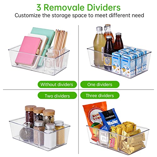 wilfox Pantry Organization, 5 Pack Clear Organizer Bins with Removable Dividers for Pantry, Kitchen, Fridge, Cabinet, Stackable Storage Bins for Snack, Pouches, Spice Packets