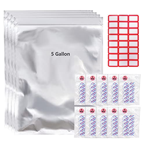 10 PCS 5 Gallon Mylar Bags For Food Storage, Mylar Bags With Oxygen Absorbers - 2500CC×10 PCS (10x PCS of 1), Large Aluminum Mylar Bags - 26"x17"