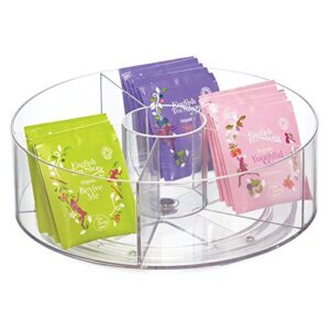 idesign cabinet binz divided rotating turntable tea packet organizer, 9″ x 9″ x 3.01″, clear