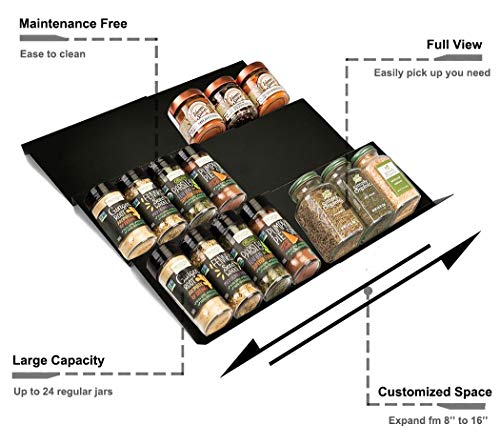 Artibear Expandable Spice Rack Drawer Organizer for 8" to 16" Kitchen Cabinets Drawer Tray, Set of 6