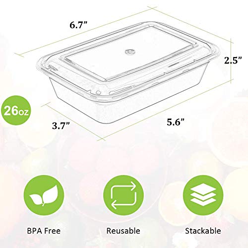 Meal Prep Container, 50 Pack (750ML/ 26 OZ) Food Storage Containers with Lids, Disposable Bento Box Reusable Plastic Lunch Box Kitchen Food Take-Out Box Microwave/Dishwasher/Freezer Safe