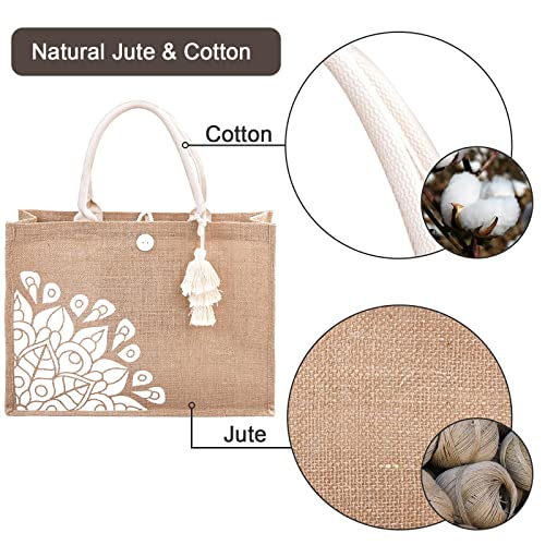 itgowisa Cute Beach Bag for Women Jute Tote Bag Large Straw Reusable Grocery Bag Trendy Handbag with Pouch and Tassel Eco Aesthetic Foldable Stay Upright Durable for Shopping Travel Summer beach Gift