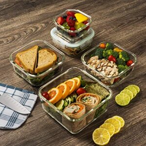 Glass Food Storage Containers 10 Pc, Airtight Glass Storage Containers with Lids, Glass Lunch Bento Boxes, Leak Proof BPA Free Large Glass Containers (5 lids, 5 Containers) Glass Containers with Lids