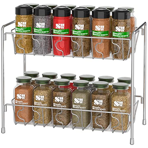 SimpleHouseware 2-Tier Spice Rack Kitchen Organizer Countertop Shelf, Chrome