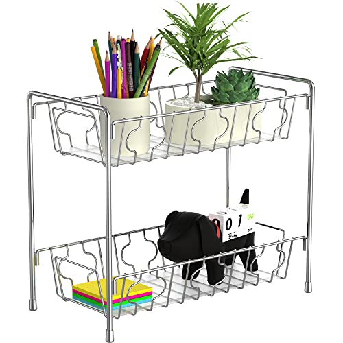 SimpleHouseware 2-Tier Spice Rack Kitchen Organizer Countertop Shelf, Chrome