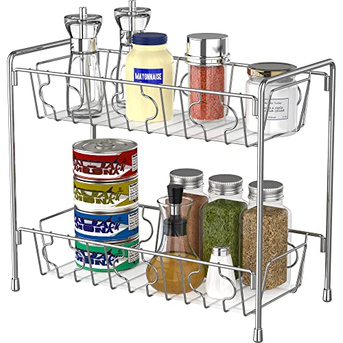 SimpleHouseware 2-Tier Spice Rack Kitchen Organizer Countertop Shelf, Chrome