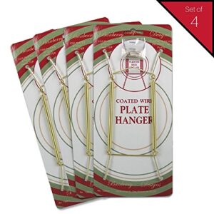 Banberry Designs Brass Vinyl Coated Plate Hanger 8 to 10 Inch - Set of 4 Pcs - Clear Vinyl Sleeves Protect the Plate - Hook and Nail Included