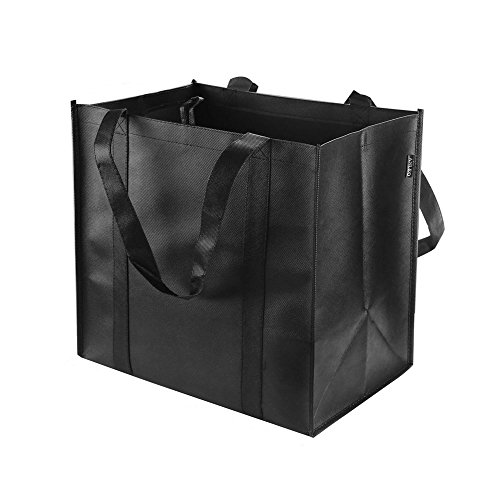 Anleo Reusable Grocery Tote Bags (6 Pack, Black) - Hold 44+ lbs - Large & Durable, Heavy Duty Shopping Totes - Grocery Bag with Reinforced Handles, Thick Plastic Support Bottom