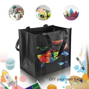 Anleo Reusable Grocery Tote Bags (6 Pack, Black) - Hold 44+ lbs - Large & Durable, Heavy Duty Shopping Totes - Grocery Bag with Reinforced Handles, Thick Plastic Support Bottom