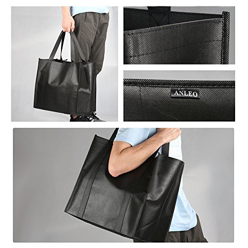 Anleo Reusable Grocery Tote Bags (6 Pack, Black) - Hold 44+ lbs - Large & Durable, Heavy Duty Shopping Totes - Grocery Bag with Reinforced Handles, Thick Plastic Support Bottom