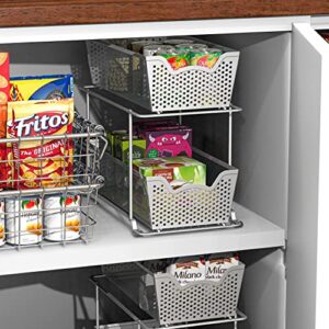 2 Pack - SimpleHouseware Cabinet 2 Tier Perforated Basket Drawer, Grey