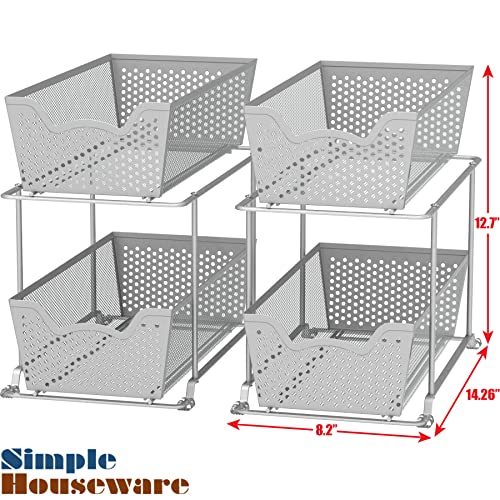 2 Pack - SimpleHouseware Cabinet 2 Tier Perforated Basket Drawer, Grey
