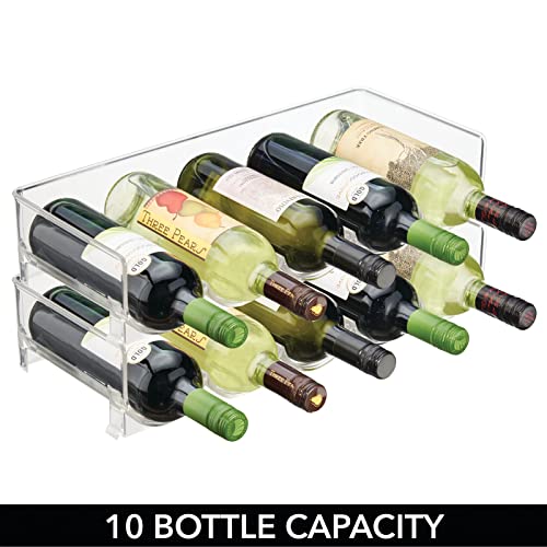 mDesign Plastic Free-Standing Water Bottle and Wine Rack Storage Organizer for Kitchen Countertops, Table Top, Pantry, Fridge - Stackable - Holds 5 Bottles Each, 2 Pack - Clear