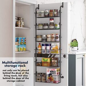 COVAODQ 6-Tier Pantry Door Organization and Storage Over the Door Pantry Organizer Metal Hanging Kitchen Spice Rack Can Organizer