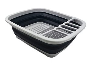 sammart 8l (2.11gallons) collapsible dish drainer – foldable drying rack – portable dinnerware organizer – space saving (grey/slate grey)