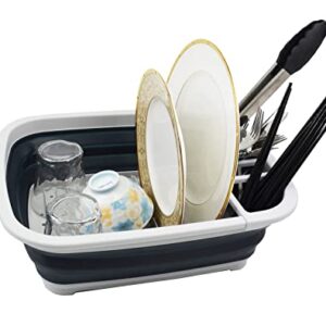 SAMMART 8L (2.11Gallons) Collapsible Dish Drainer - Foldable Drying Rack - Portable Dinnerware Organizer - Space Saving (Grey/Slate Grey)