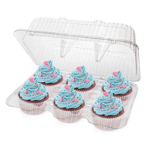 Stock Your Home 6-Compartment Plastic Cupcake Containers Disposable (40 Count) Clear Container with Connected Dome Lid, BPA Free, For Standard Sized Cupcakes