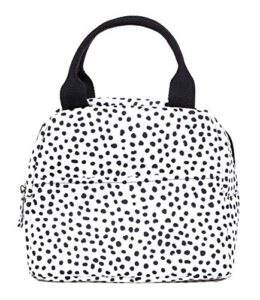 steel mill & co insulated lunch bag, large capacity lunch tote, cute lunch box for women, mini cooler with zipper closure, pockets, and sturdy handles, black dots