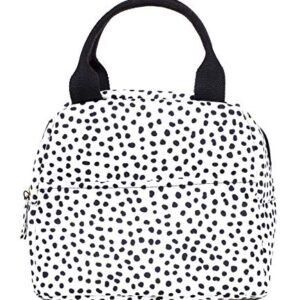 Steel Mill & Co Insulated Lunch Bag, Large Capacity Lunch Tote, Cute Lunch Box for Women, Mini Cooler with Zipper Closure, Pockets, and Sturdy Handles, Black Dots