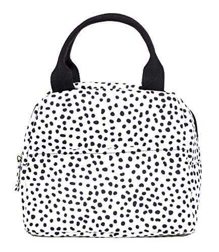 Steel Mill & Co Insulated Lunch Bag, Large Capacity Lunch Tote, Cute Lunch Box for Women, Mini Cooler with Zipper Closure, Pockets, and Sturdy Handles, Black Dots