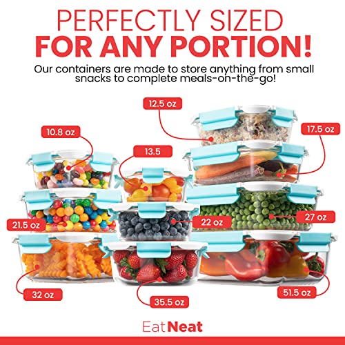 EATNEAT 10-Pack Glass Food Storage Containers with Airtight Locking Lids - Oven to Table to Freezer Deluxe Containers, Meal Prep Reusable Lunch Containers for Adults, Wedding Gift