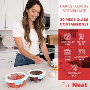 EATNEAT 10-Pack Glass Food Storage Containers with Airtight Locking Lids - Oven to Table to Freezer Deluxe Containers, Meal Prep Reusable Lunch Containers for Adults, Wedding Gift