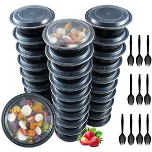 plastic meal prep containers, 30 pack 32 oz, reusable food storage containers with lids, salad container for lunch, disposable salad bowls, food prep bowls, takeout bento box freezer 10 forks