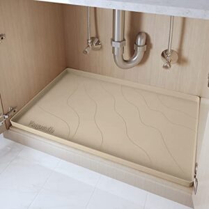 vangostella premium under sink mats for kitchen waterproof 34″ x 22″, extra thick non-slip silicone under sink liner drip tray, raised edge under sink cabinet mat,prevent drips, leaks, spills,beige