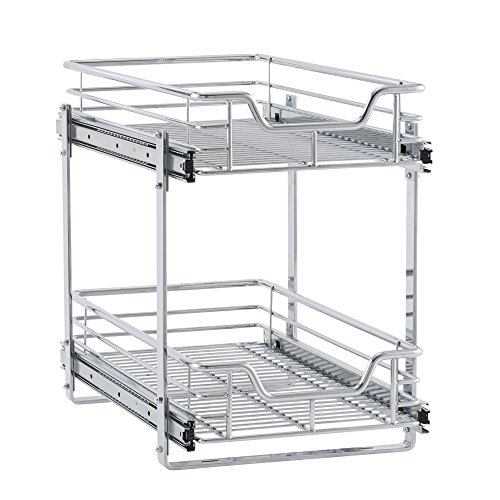 Household Essentials Glidez Slide Out Cabinet Organizer, 11.5” Wide, Durable Chrome-Plated Steel Frame, Dual Baskets and Smooth Glides, Heavy-Duty and Space-Optimizing, Simple Assembly and Installation, Chrome