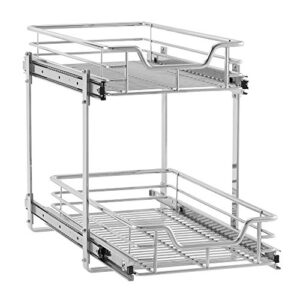 Household Essentials Glidez Slide Out Cabinet Organizer, 11.5” Wide, Durable Chrome-Plated Steel Frame, Dual Baskets and Smooth Glides, Heavy-Duty and Space-Optimizing, Simple Assembly and Installation, Chrome