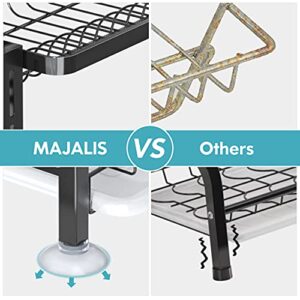 MAJALiS Dish Drying Rack for Kitchen Counter, 2 Tier Large Dish Drainers with Drainboard Set and Utensil Holder, Dish Dryer Strainer (Black, Stainless Steel)