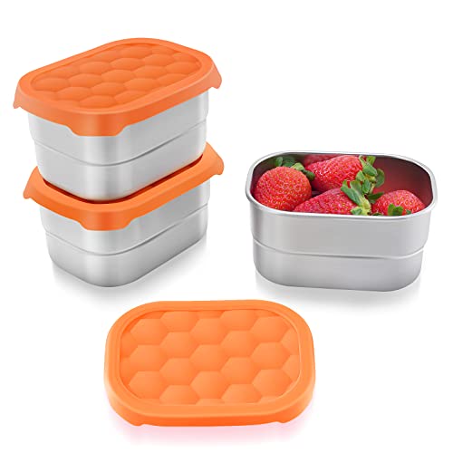 Tanjiae Stainless Steel Snack Containers for Kids | Easy Open Leak Proof Small Food Containers with Silicone Lids - Perfect Metal Toddler Lunch Box for Daycare and School (8oz)