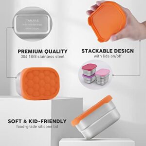 Tanjiae Stainless Steel Snack Containers for Kids | Easy Open Leak Proof Small Food Containers with Silicone Lids - Perfect Metal Toddler Lunch Box for Daycare and School (8oz)