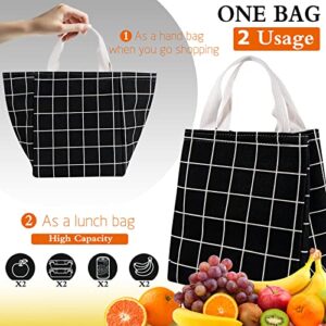 Daixers Lunch Bag Insulated Lunch Box for Women Men Kids,Reusable Adult Lunch Tote Bags for School, Work or Travel (Black Plaid)