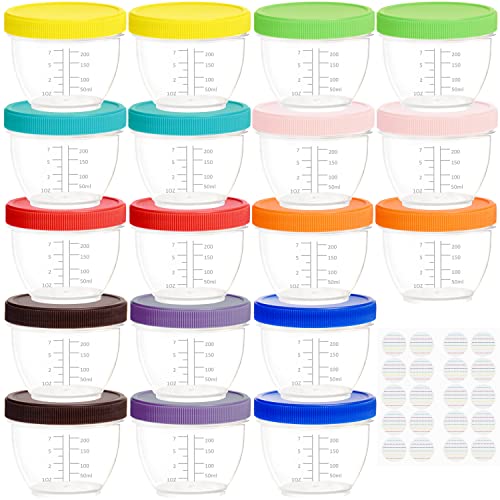 Youngever 18 Pack 1 Cup Small Food Containers with Lids, 8 Ounce Food Storage Containers, Condiment, and Sauce Containers with Lids Labels (Rainbow Colors)