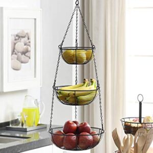 SunnyPoint 3 Tier hanging Fruit Basket, Black Coating