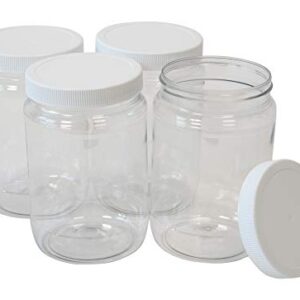 CSBD 32 Oz Clear Plastic Mason Jars With Ribbed Liner Screw On Lids, Wide Mouth, ECO, BPA Free, PET Plastic, Made In USA, Bulk Storage Containers, 4 Pack (32 Ounces)