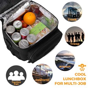 DBTAC Tactical Lunch Bag, Insulated Lunch Box for Men Women Adult | Durable School Lunch Pail for Teens | Leakproof Lunch Cooler Tote for Work Office Travel | Soft Easy To Clean Liner x2, Black