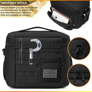 DBTAC Tactical Lunch Bag, Insulated Lunch Box for Men Women Adult | Durable School Lunch Pail for Teens | Leakproof Lunch Cooler Tote for Work Office Travel | Soft Easy To Clean Liner x2, Black