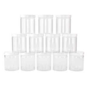 6 oz Plastic Jars with Lids (12 pack) - Clear Empty Containers for Body Lotions, Creams, Butters - Great for Storage and Organization of Crafts, Teas, and Spices