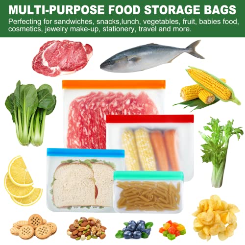 14 Pack Reusable Ziplock Bags Silicone Bags, 2 Large Food Storage Bags 2 Gallon Freezer Bags 4 Sandwich Bags Zip Lock 6 Snack Bags for Kids, Lunch Home Kitchen Fridge Organization Meal Prep Containers