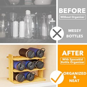 SpaceAid Bamboo Water Bottle Organizer with Labels, Kitchen Pantry Water Bottle Storage Rack for Cabinets, Home Cup and Wine Bottle Holder Shelf Organizers, (3-Tier, Hold 9 Bottles)