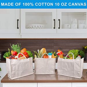 HOMELY CONNECT 5 Pack Canvas Grocery Shopping Bags, Reusable Grocery Bags Heavy Duty, Reusable Shopping Bags for Groceries, Canvas Grocery Bags, Washable, Foldable, 16.5 x 13 x 7 inches