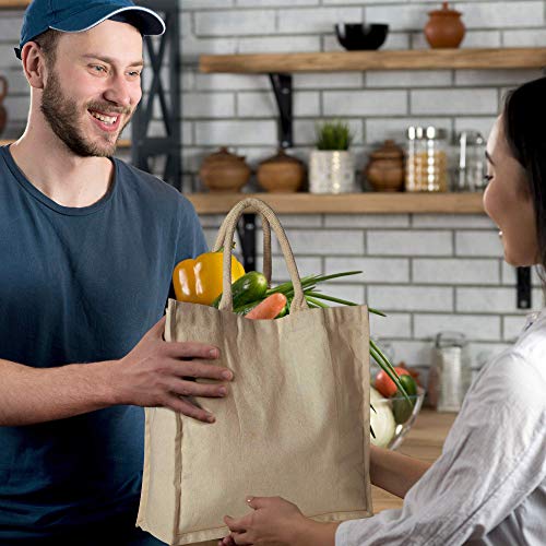 HOMELY CONNECT 5 Pack Canvas Grocery Shopping Bags, Reusable Grocery Bags Heavy Duty, Reusable Shopping Bags for Groceries, Canvas Grocery Bags, Washable, Foldable, 16.5 x 13 x 7 inches