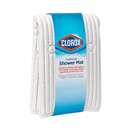 Clorox Cushioned Shower Mat, Non-Slip With Suction Cups, 21 x 21 Inches, White, 285343