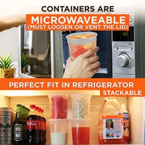 [24 Pack] Food Storage Containers with Lids, Round Plastic Deli Cups, US Made, 32 oz, Quart Size, Leak Proof, Airtight, Microwave & Dishwasher Safe, Stackable, Reusable, White