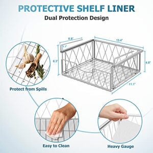 Under Shelf Basket, Bextsrack 2 PACK Sliding Wire Rack with Plastic Pad for Hanging Storage Basket, Under Cabinet Organizer for Kitchen Pantry Desk Bookshelf - White