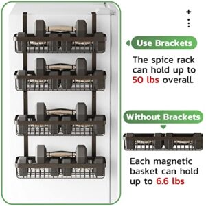 Warome Magnetic Spice Rack, 4 Pack Magnetic Shelf for Refrigerator, Magnetic Fridge Organizer with Super Strong Magnetic, Kitchen Organization and Storage, Metal Seasoning Organizer with Utility Hooks